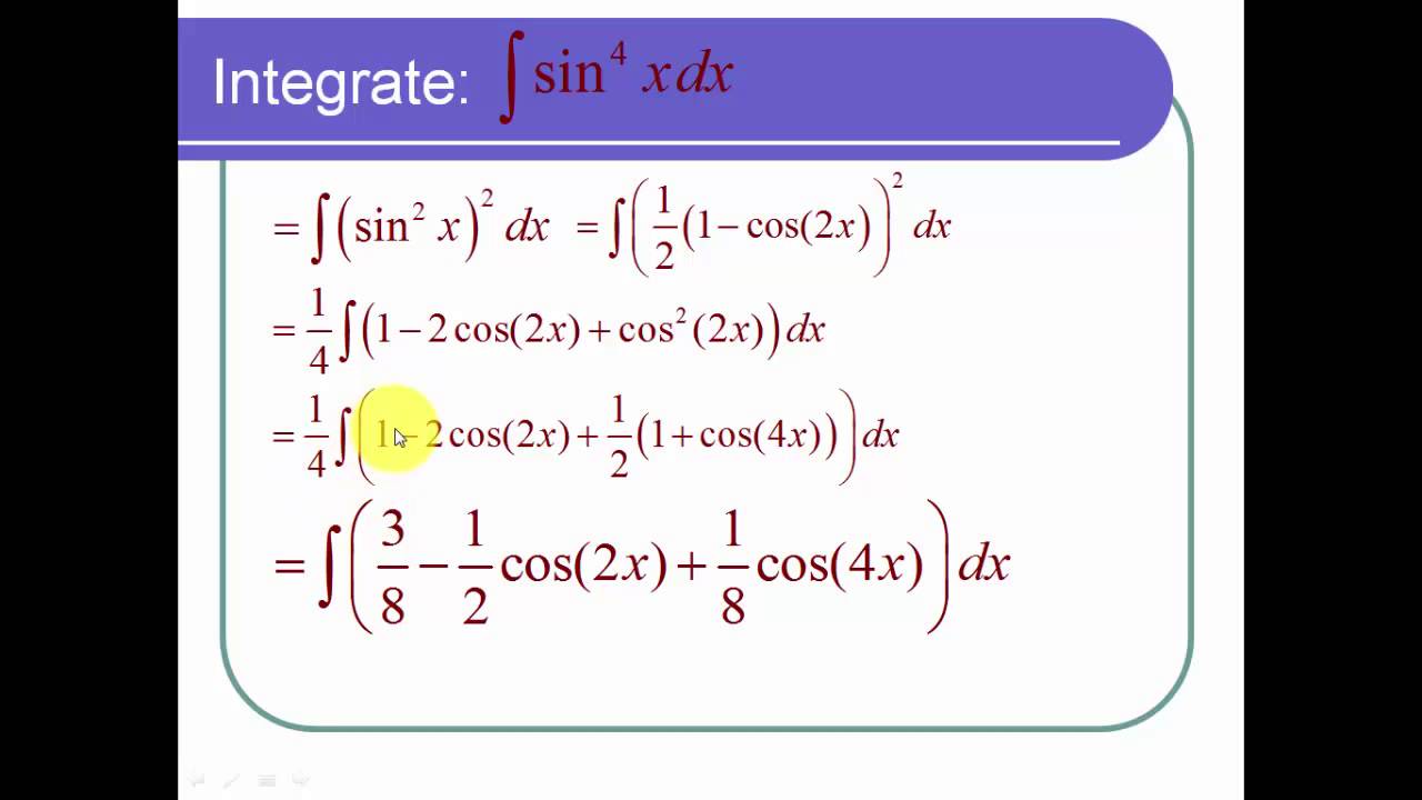 integral of sin^4(x) dx YouTube