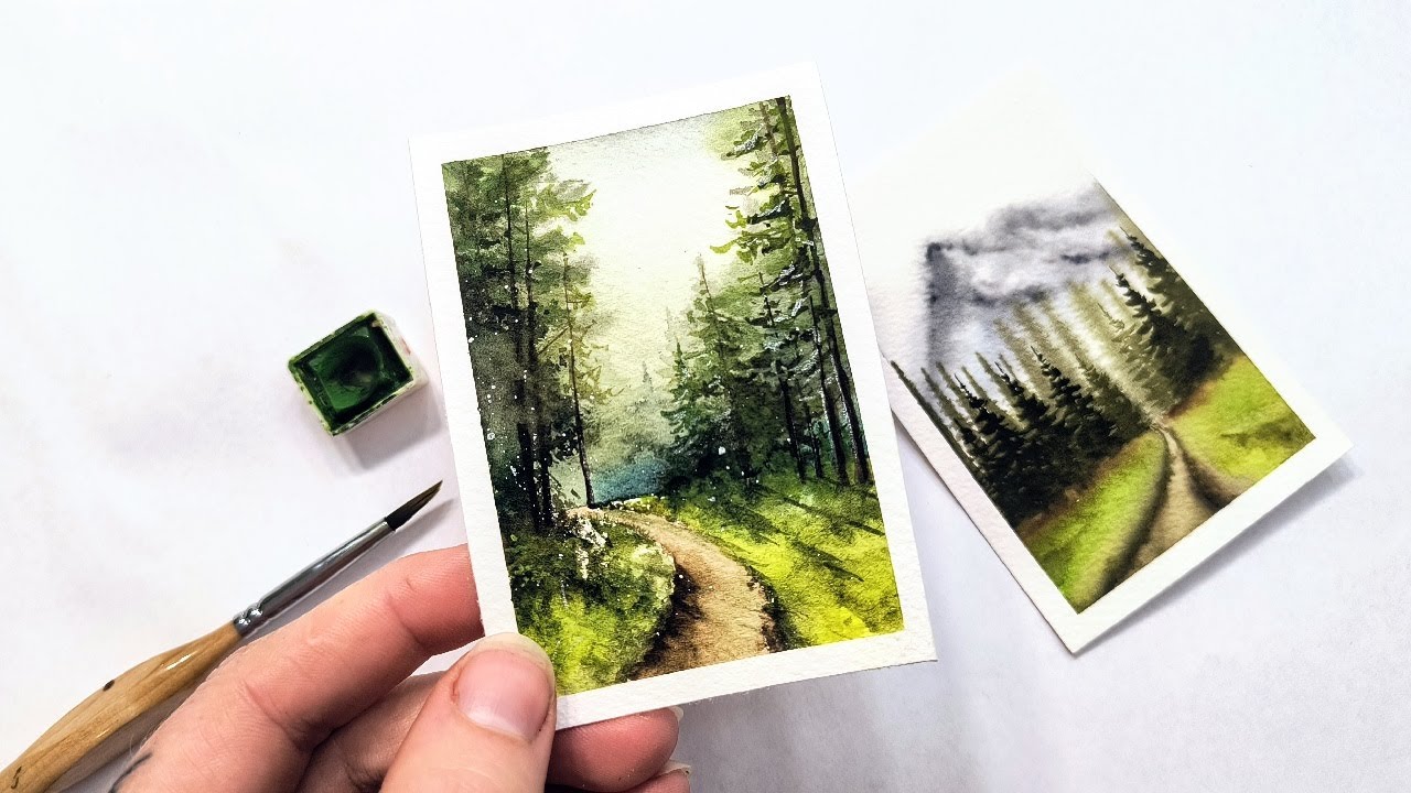 How to paint a REALISTIC pine tree landscape » BEGINNER Watercolor ...