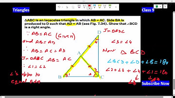 ABC is an isosceles triangle in which AB=AC Side BA is produced to AD=AB Show ∠BCD is right angle