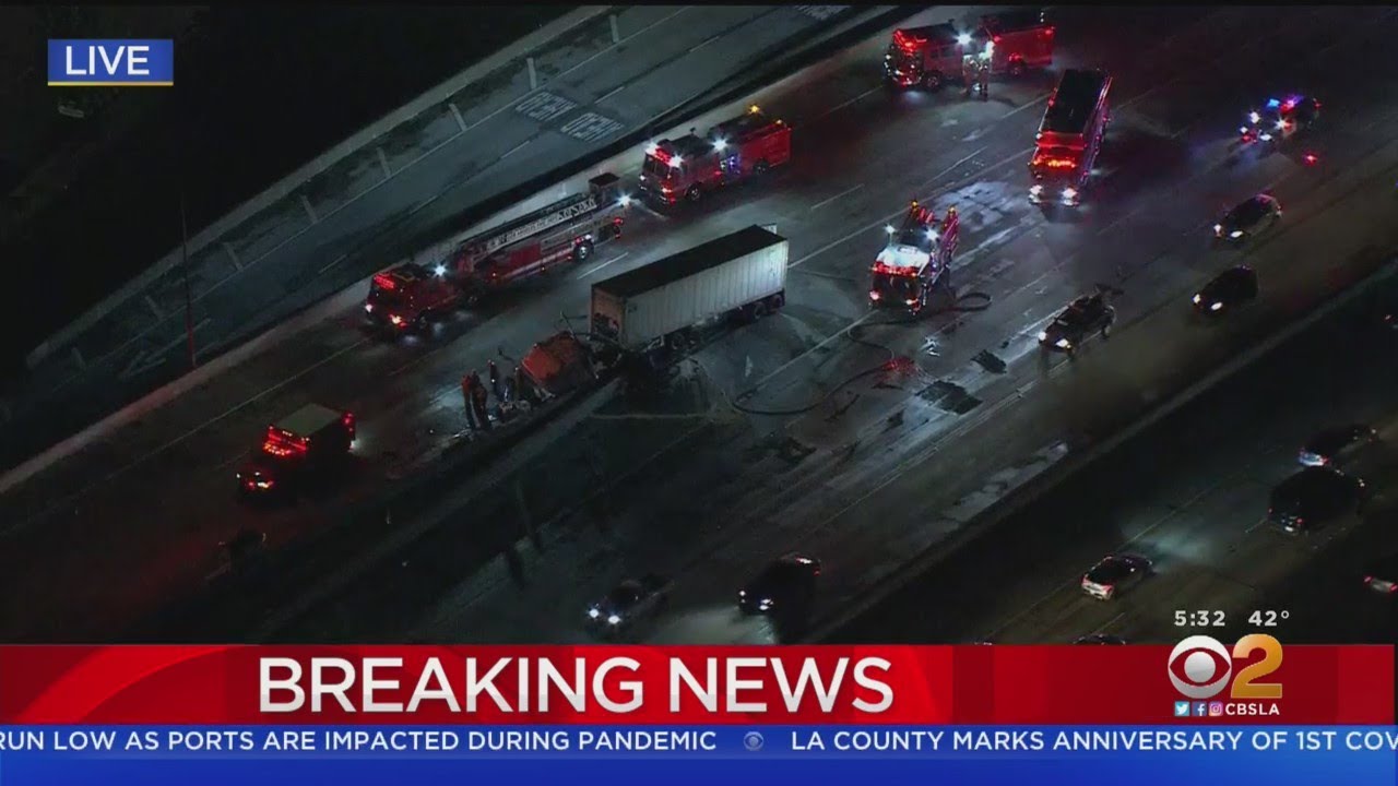 Jackknifed Big Rig On 405 Freeway In Sherman Oaks Backs Up Traffic For ...