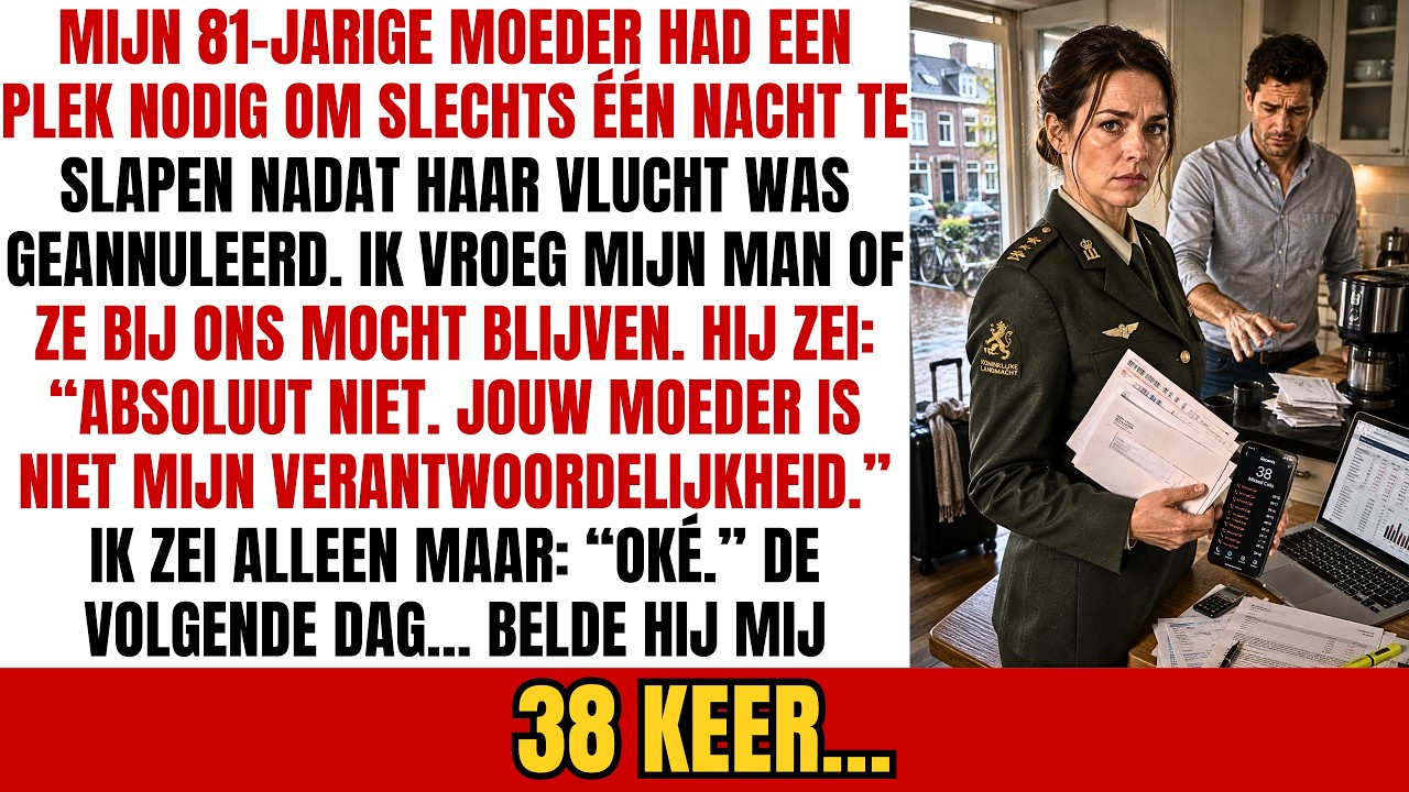Ik had net mijn 81-jarige moeder in een luchthavenhotel ondergebracht omdat haar vlucht was geannuleerd, toen mijn man me koel liet weten: “Jouw moeder is niet mijn verantwoordelijkheid. Zoek het...
