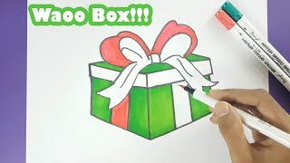 How to Draw an Amazing Christmas Gift Box and Color It Step by Step - Drawing Waoo Box for Christmas