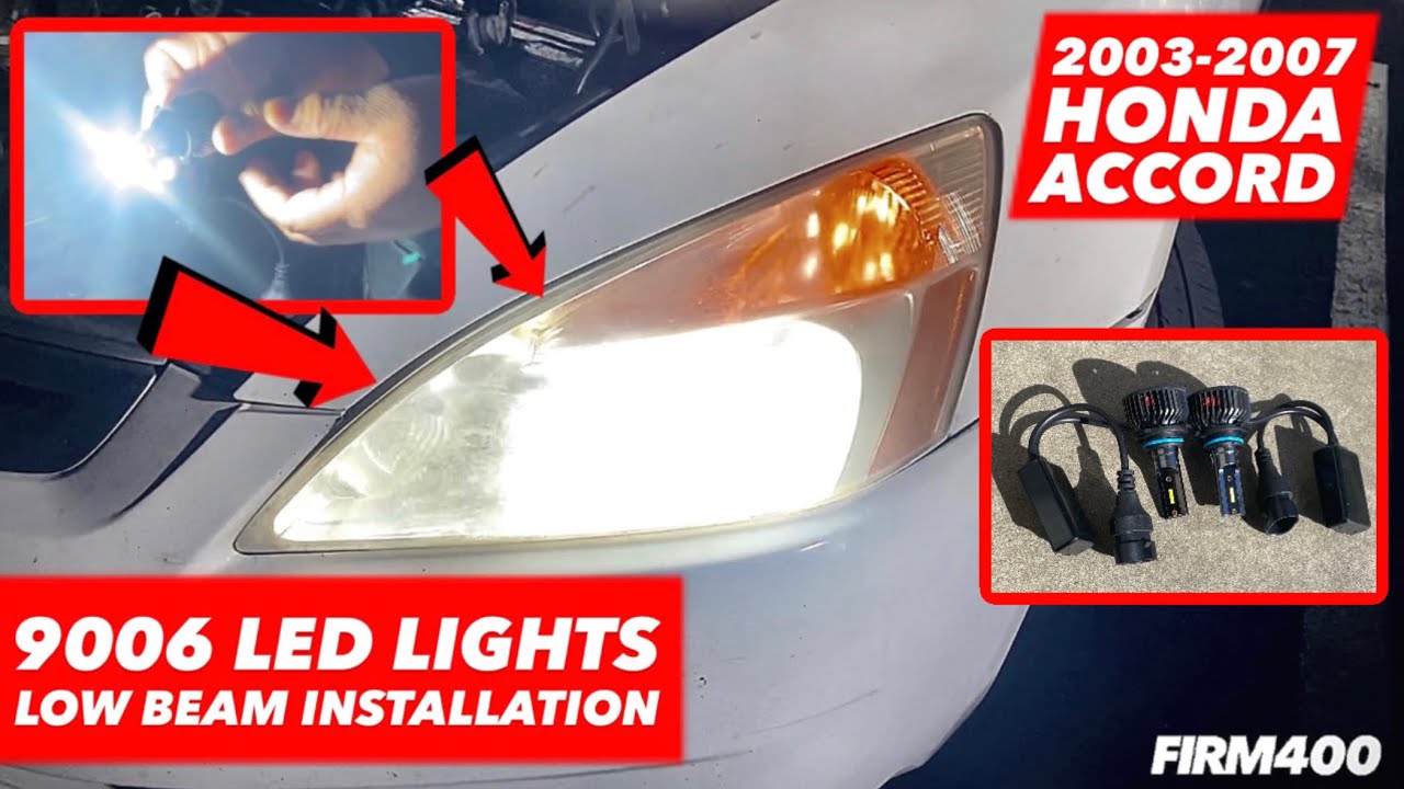Установка светодиодных фар ближнего света на Honda Accord 9006 2003-2007 годов выпуска.