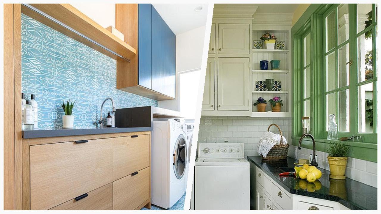 75 Blue Floor And Brown Floor Laundry Room Design Ideas 