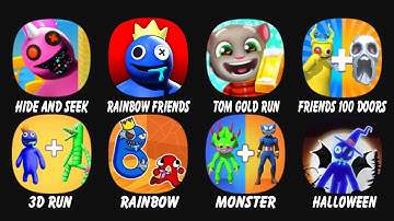 Rainbow Friends (Hide And Seek + 100 Doors + 3D Run + Alphabet Lore + Monsters) & Tom Gold Run