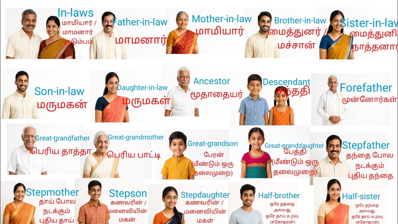 Family vocabulary with sentence (தமிழில்) part - 2 Dharshik english pesalama