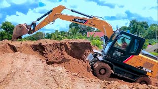 Busy Day for SANY  Wheel Excavator | Excavating and Dump Truck Loading | Construction life