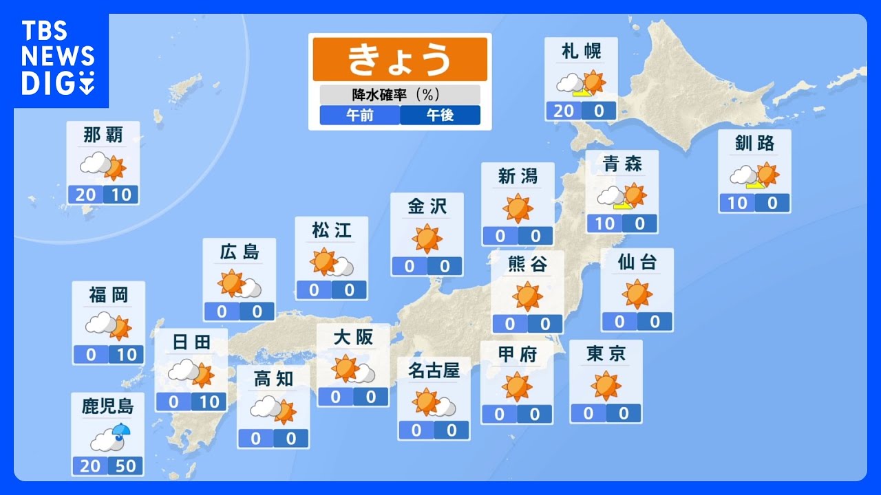 晴れて初夏の陽気　台風4号は非常に強い勢力に　次の週末に小笠原諸島へ接近か【きょう12日の天気】｜TBS NEWS DIG