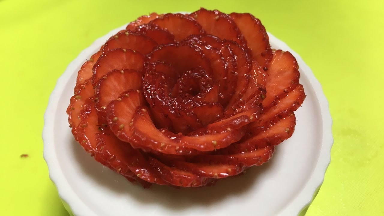 苺のバラ いちごの花 母の日 How To Make Diy Strawberry Roses Fruit Carving Garnish Sushi Garnish 草莓玫瑰花 Youtube
