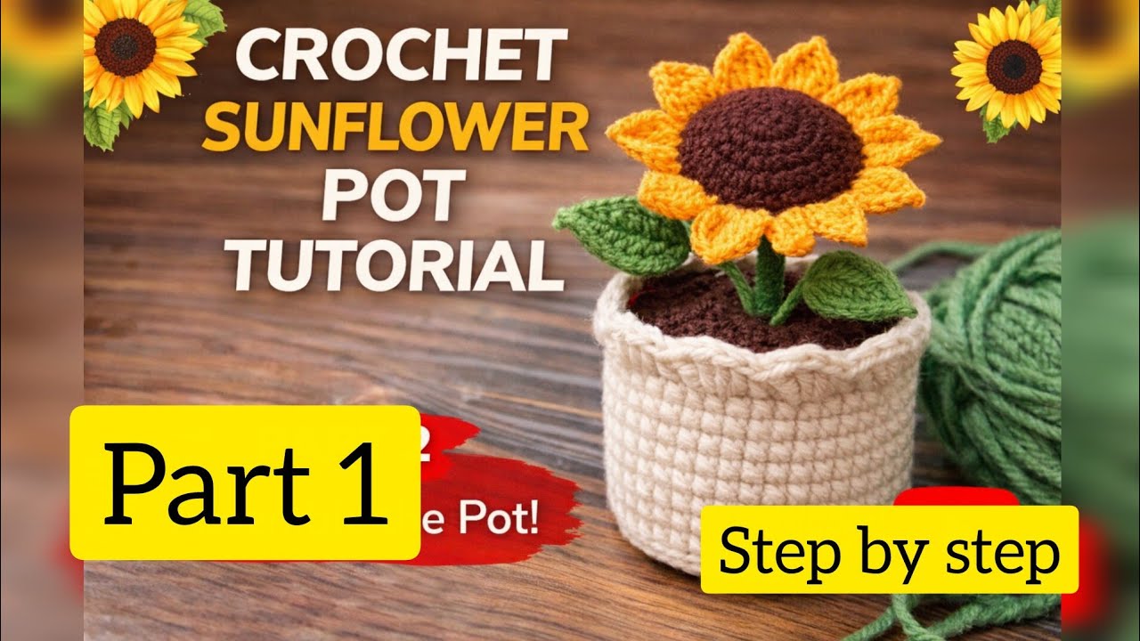 Easy Crochet Sunflower Pot Tutorial 🌻 | Part 1 Crochet Pot for ...