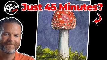 Can I Draw a Mushroom with Watercolor Pencils LIVE in 45 Minutes? - Gettin