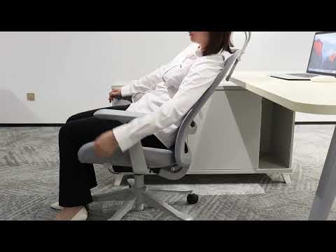 Ергономічне офісне крісло Virgil сіре з сітчастою контурною спинкою з підголовником, видео 1