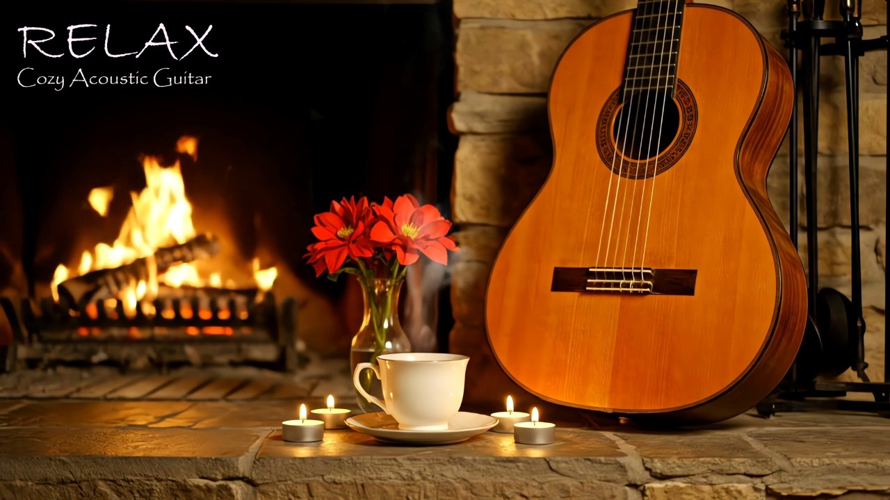 Gentle Acoustic Guitar by the Fireplace ☕ 2 Hours of Calm & Cozy Coffee Ambience
