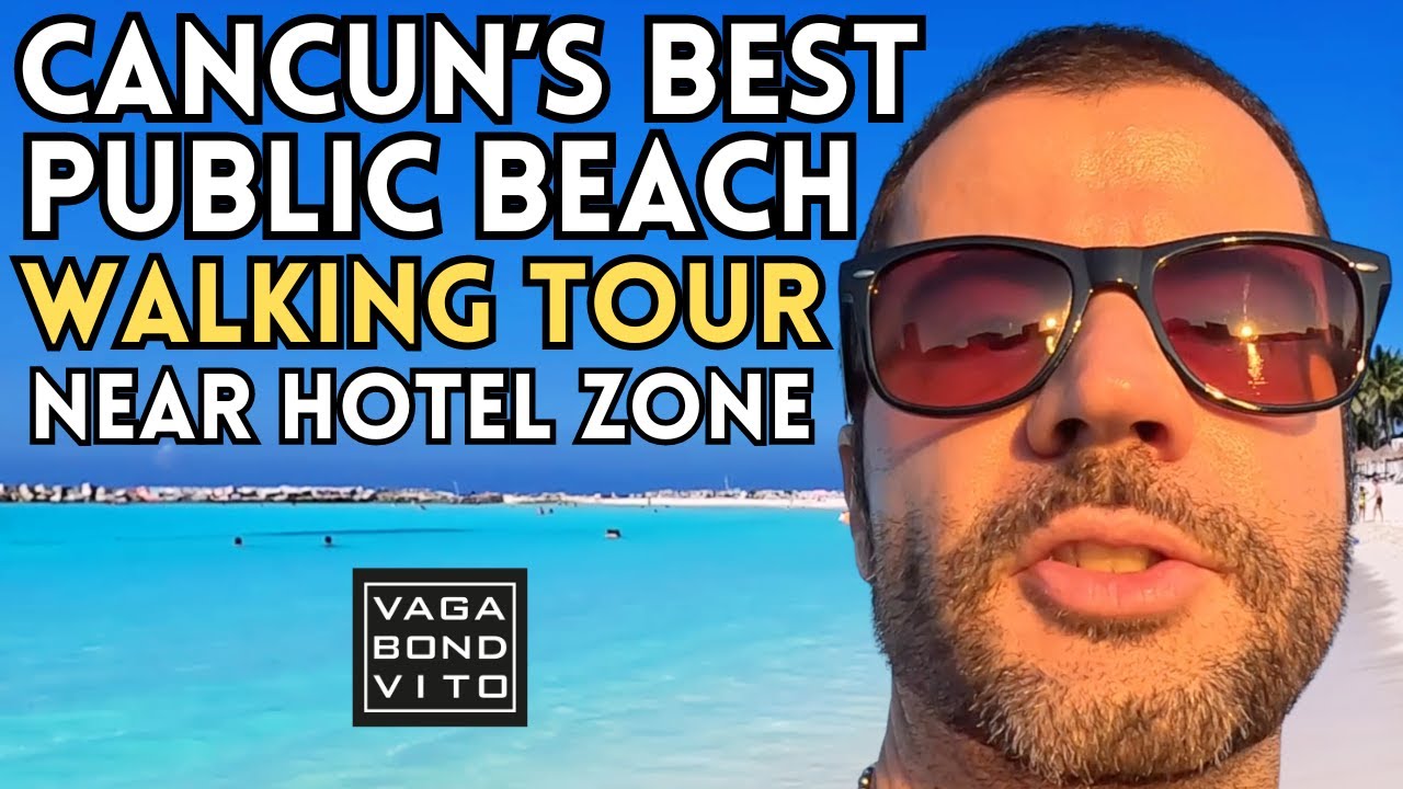 Cancun Mexico's Best Public Beach Walking Tour in The Hotel Zone.  Red Tide Update. VagaBondVito 4K