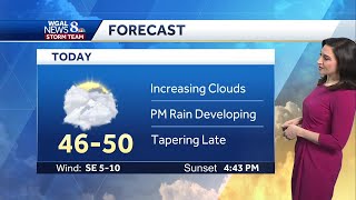 Increasing clouds, rain developing this afternoon in south-central Pennsylvania