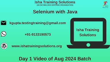 Selenium with Java  Day 1 Video On 31st August 2024.Call or WhatsApp us on +91-9133190573 to Enroll.
