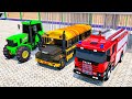 Tractor, school bus, fire truck | Great race with jumps | cartoons for children