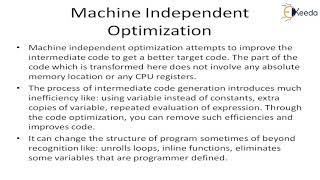 Code optimisation Machine Independent