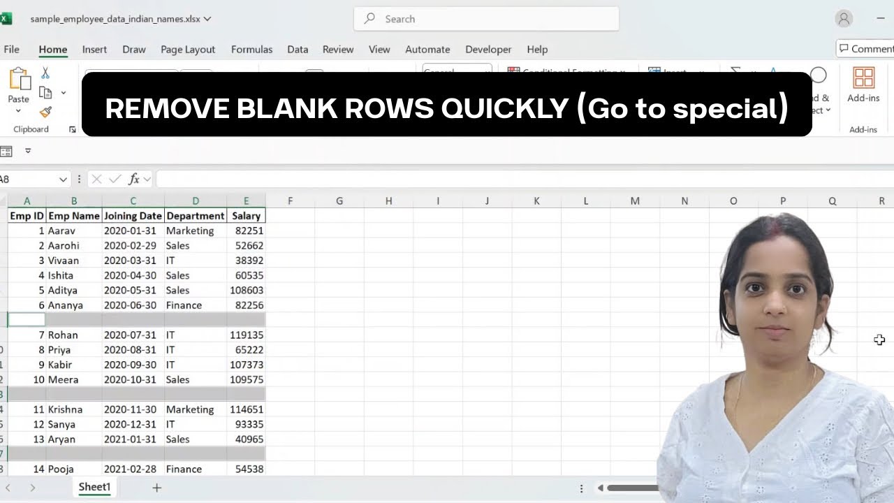 Remove Blank Rows quickly in Excel ( GO TO SPECIAL ) - YouTube