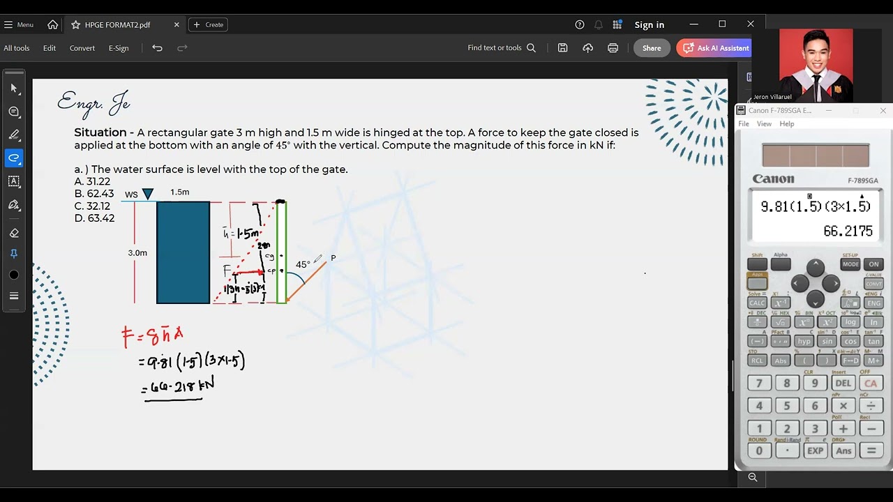 𝙋𝙖𝙧𝙩 𝙄 – Hydrostatic Force on a Gate