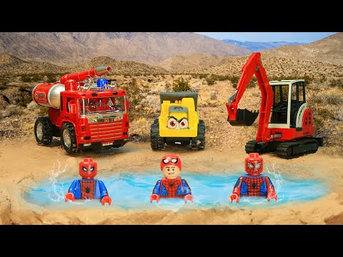 Truck, Excavator, Tractor Stop Motion Build Swimming Pool