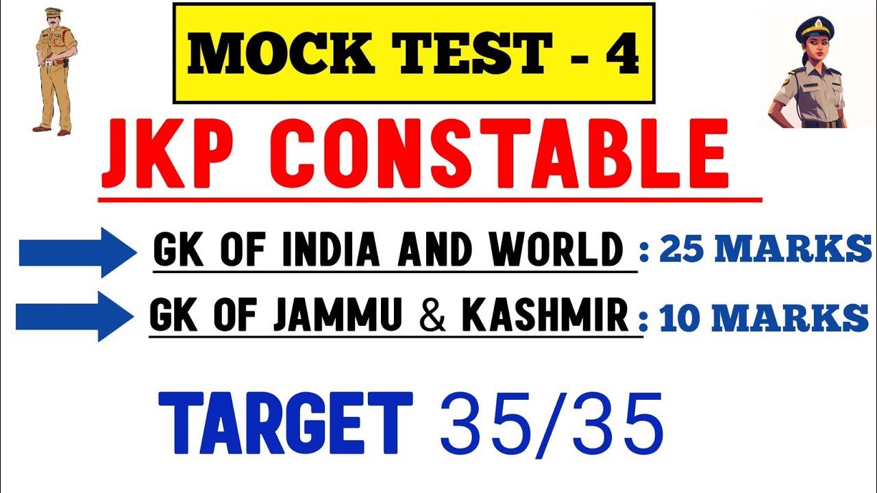 Jkp Test Pattern Mock Test -4 JKP Constable Exam | GK of India, GK of J and K | GK 35 ...