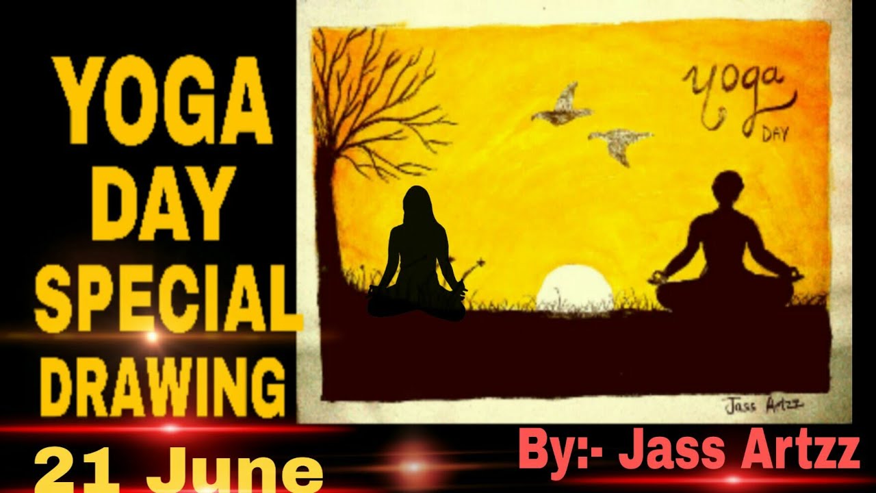 YOGA DAY SPECIAL DRAWING || International yoga day drawing with simple watercolour step by step ||