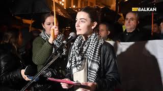 Üsküp'te sağanak altında Filistin'e destek yürüyüşü