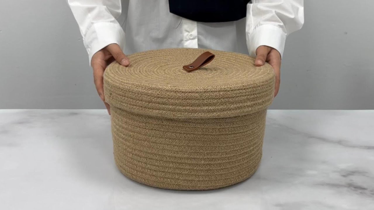 Arriart| 2pcs Solid Color  decorative jute Storage Basket with Lids（ SHOPIFY SALE ), GET IT!!