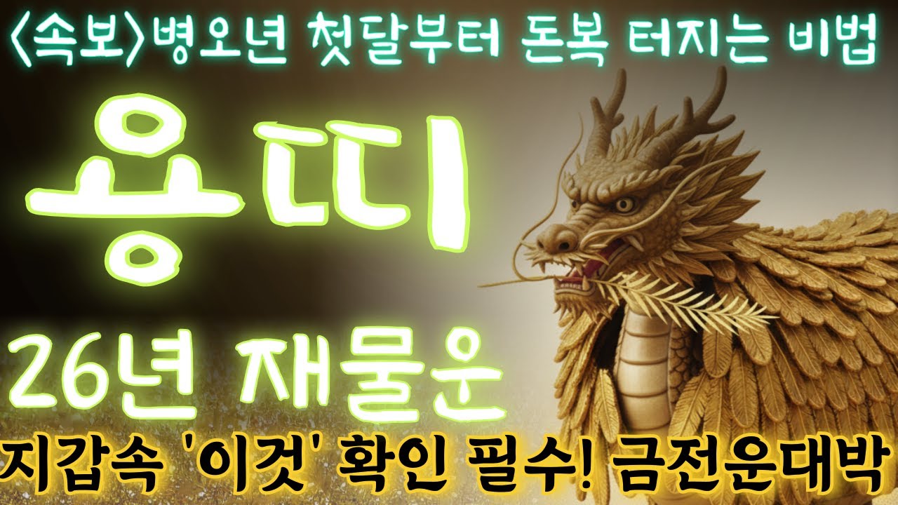 용띠 2026년 금전운 강하게 쏟아져 들어옵니다💸(필수시청)지금 당장 지갑 속 '이것'부터 확인하세요 일년내내 금전운 열립니다 용띠 금전운세 용띠 2026년 운세