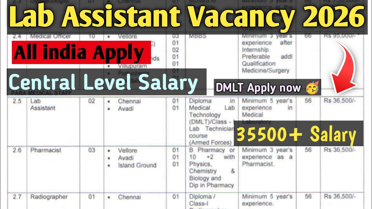 Lab Technician government vacancy 2026 || dmlt govt vacancy || bmlt vacancy