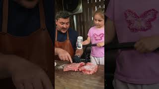 Salting the A5 wagyu steak correctly