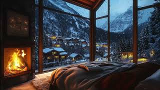 Warm Fireplace on a Snowy Night | Peaceful Winter Sounds for Better Sleep and Mental Calm