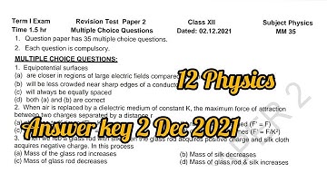 12 Physics Revision test no.2 2Dec2021 #physics #revision_test #2Dec2021 #pseb