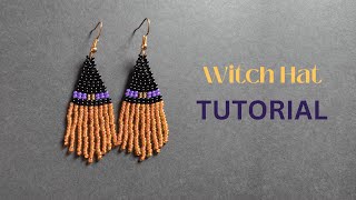 Easy beading tutorial on how to make witch hat beaded earrings, diy beading