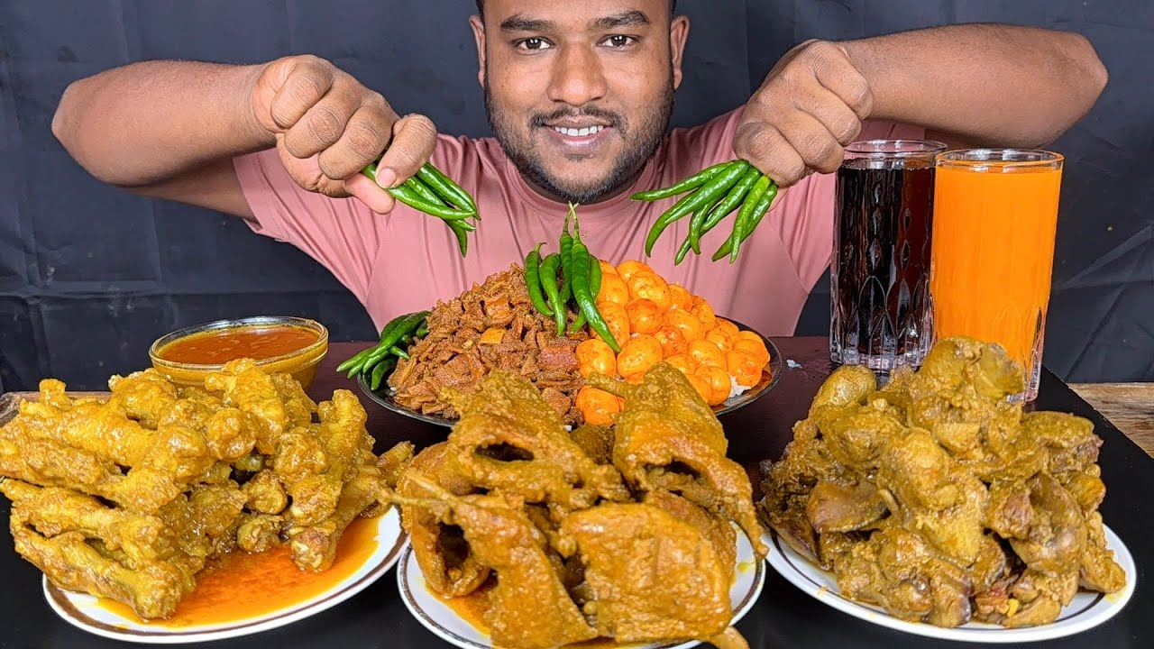 mutton boti curry, egg curry, full quail curry, chicken liver curry and chicken feet curry with rice