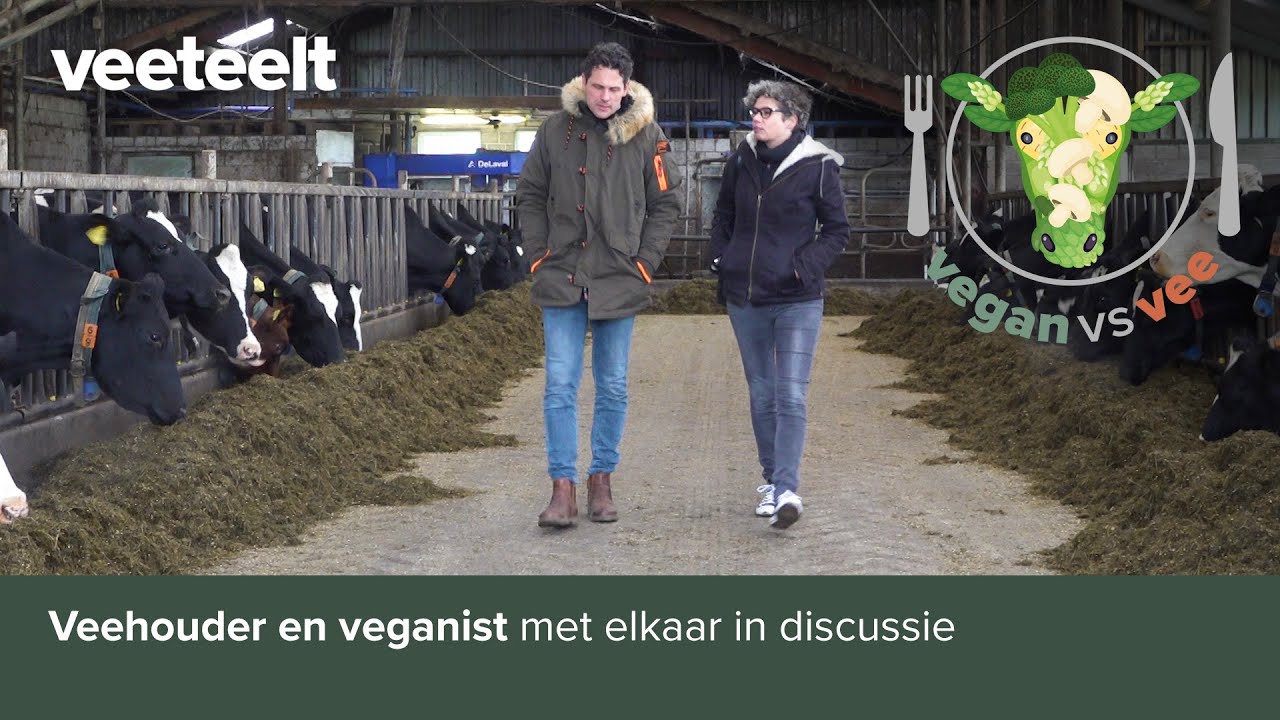 Veehouder en veganist met elkaar in discussie