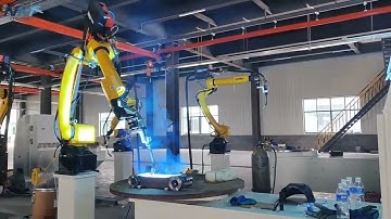 Our dual-axis L-type positioners support #Fanuc #welding #robots for welding.