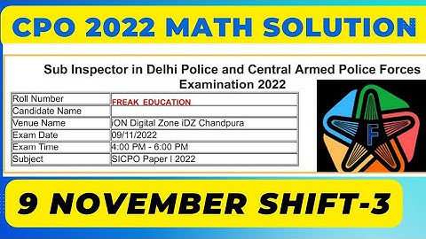 SSC CPO 2022  MATHS SOLUTION | 9 November Shift-3 Solution By Freak Education | CPO MATHS SOLUTION