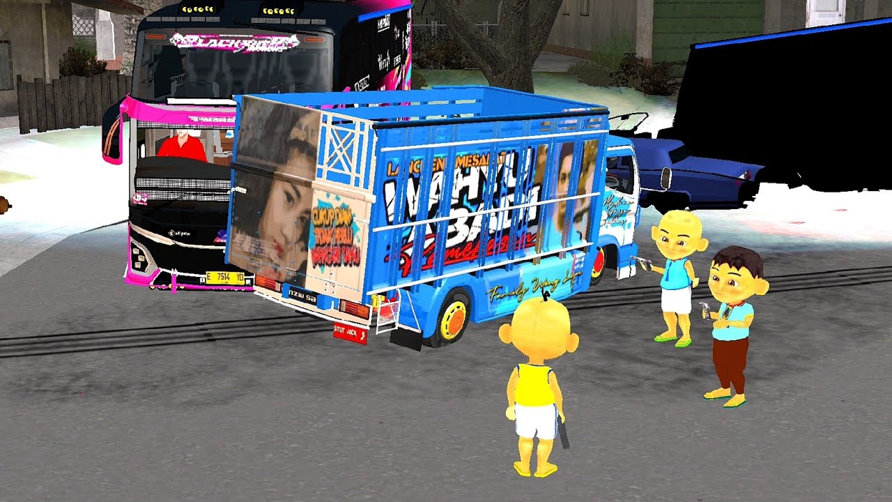 Upin Ipin Fizi dan Ehsan Naik Truk Oleng Bus Telolet Sampai dikejar polisi 😂🤣