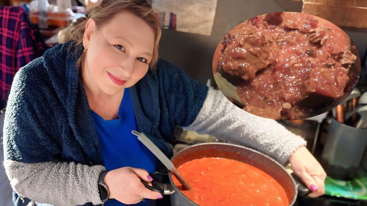 Зимнее рагу из телятины свёклой и чечевицей