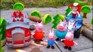 Peppa Pig Camping Adventure | Paw Patrol Teaches Campfire Safety | Toy play story for kids