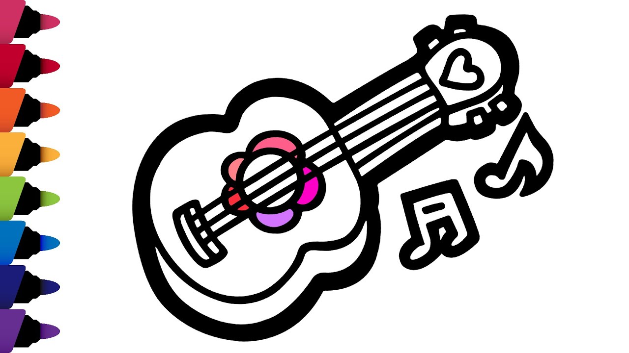 [무료도안] How to Draw a Guitar - Easy Drawings | 기타 그리기 #핑크기타 #악기그림 ...