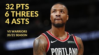 Damian Lillard 32 Pts 6 Threes 4 Asts Highlights vs Golden State Warriors | NBA 20/21 Season