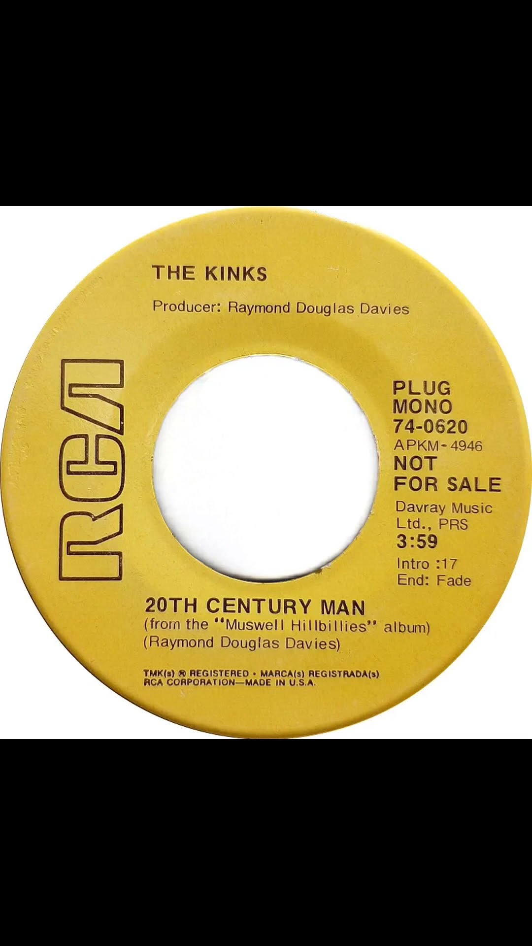 The Kinks - 20th Century Man - US RCA Records Demo released Dec