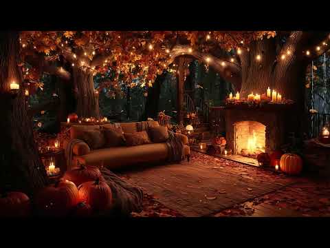 Cozy Fall Evening by the Fire 🍂 Rain Outside & Warm Jazz for Restful Sleep