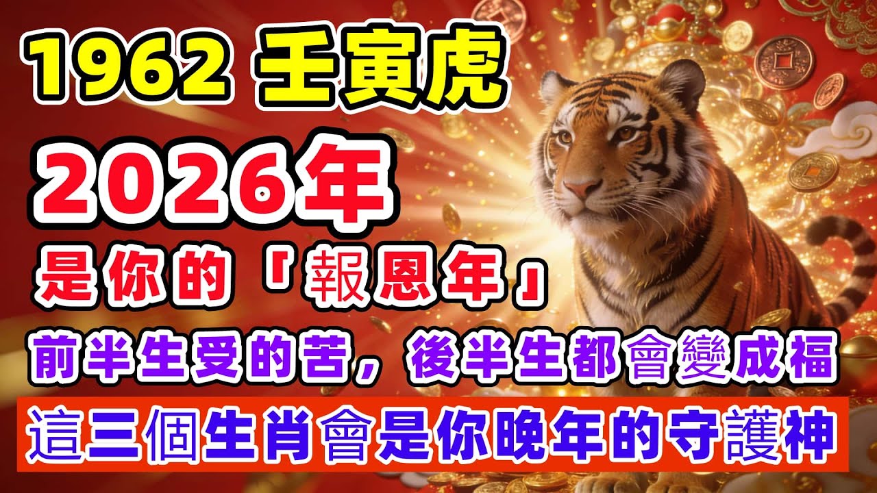 1962 壬寅虎 ：2026年是你的「報恩年」！前半生受的苦，後半生都會變成福，這三個生肖會是你晚年的守護神 |老李說運勢 
