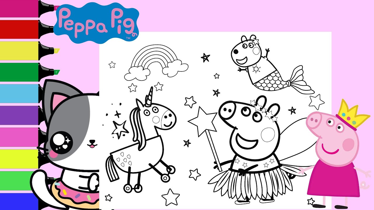 Coloring Peppa Pig Unicorns Mermaids Rainbows Peppa and Suzy Sheep ...