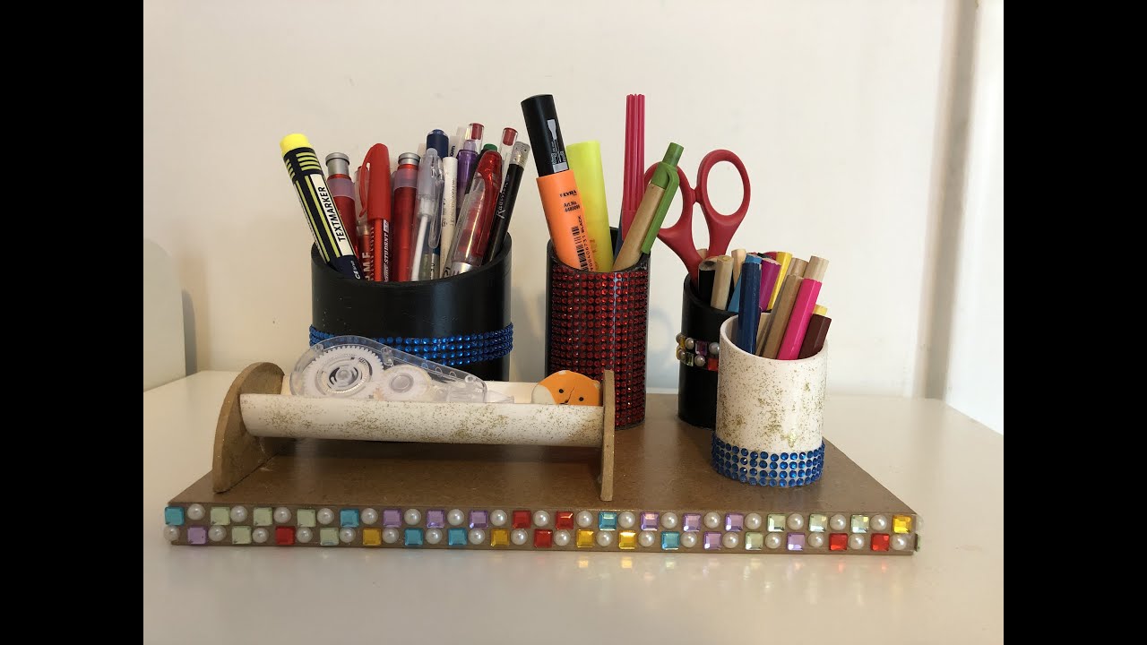 DIY Pen Holder from PVC Tube| How to make Pen stand| Making Pen stand ...