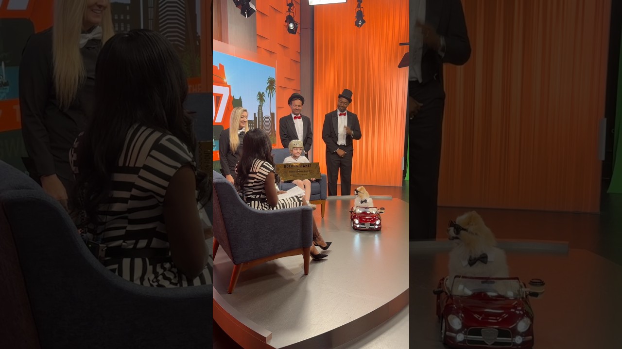 Koda Brings Isaiah to the Fox 35 News Studio with his GIANT GOLDEN TICKET